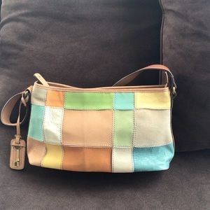 Fossil Pastel Colorblock Leather Patchwork Shoulder Bag